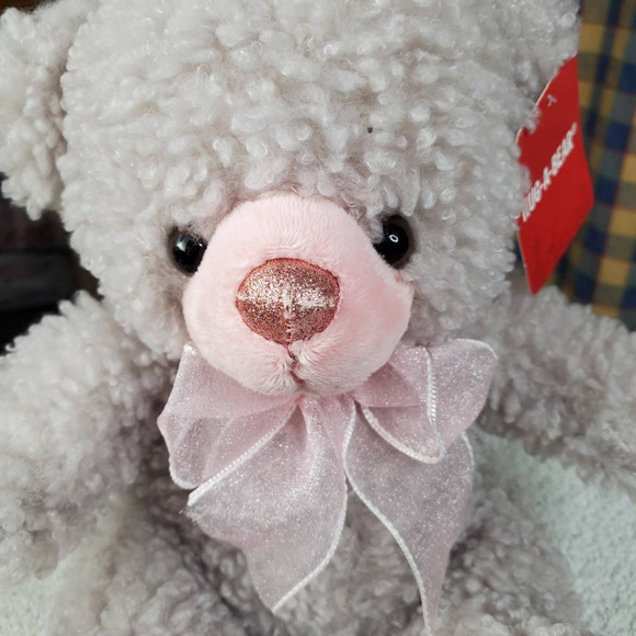 Dan Dee Hug-a-bear Plush Bear Stuffed Animal White Pink Fuzzy Bow Toy 9 in - Picture 4 of 12